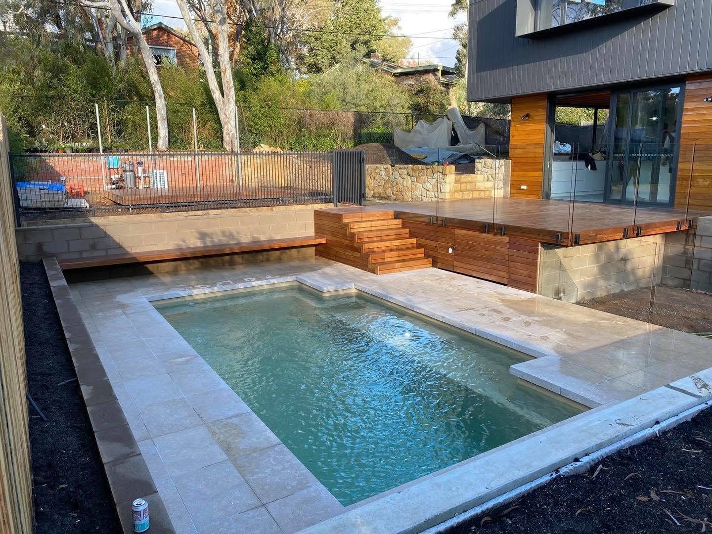 Pool, timber decking and stone retaining project